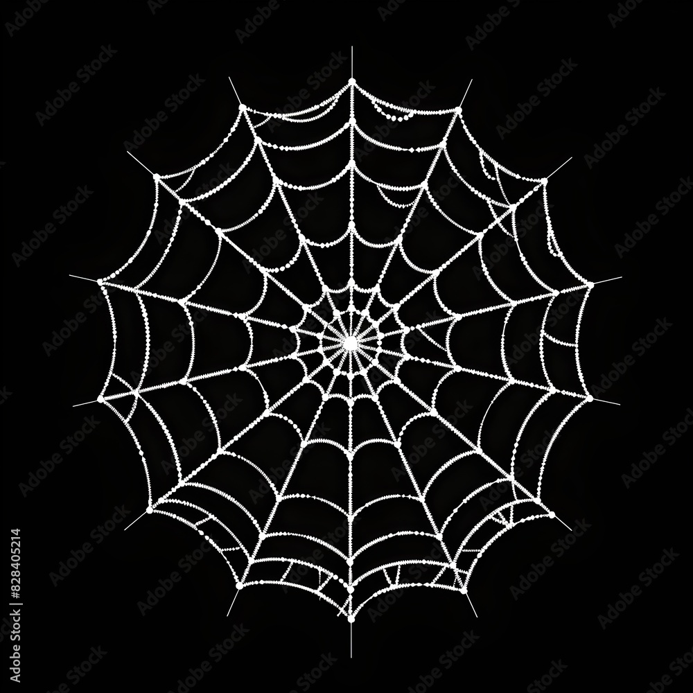 Obraz premium Elegant spider web on a black background. This is a white web with intricate details. It is a conceptual image perfect for Halloween themes. AI