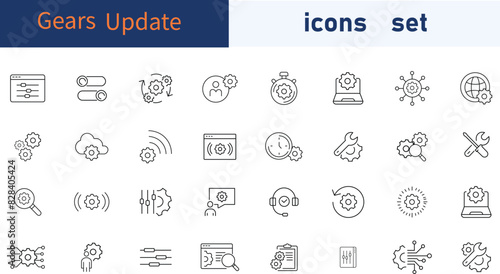 Settings - thin line vector icon set. Pixel perfect. Editable stroke. The set contains icons: Gear, Sliding, Repairing, Wrench, Setting, Engineer, Eco Settings, Solution, Personal Settings.