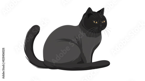 black and white cat on white transparent background