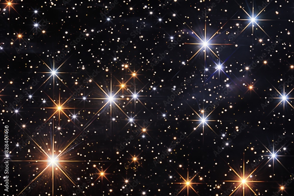 Naklejka premium Stars are shining brightly in the night sky with a black background