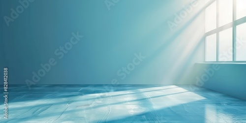 light blue photo studio background, professional natural dramatic lighting, no window but there is a beautiful window light effect from right side of the frame 