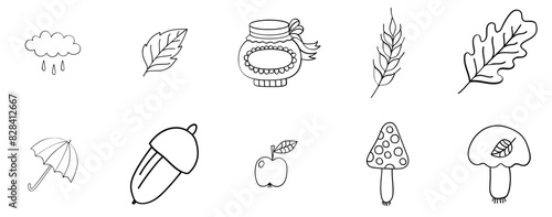 A Collection Of Autumn Isolated Silhouette Solid Icons With Autumn,Plant,Leaf,Rain,Forest Vector Icons Illustration Collection