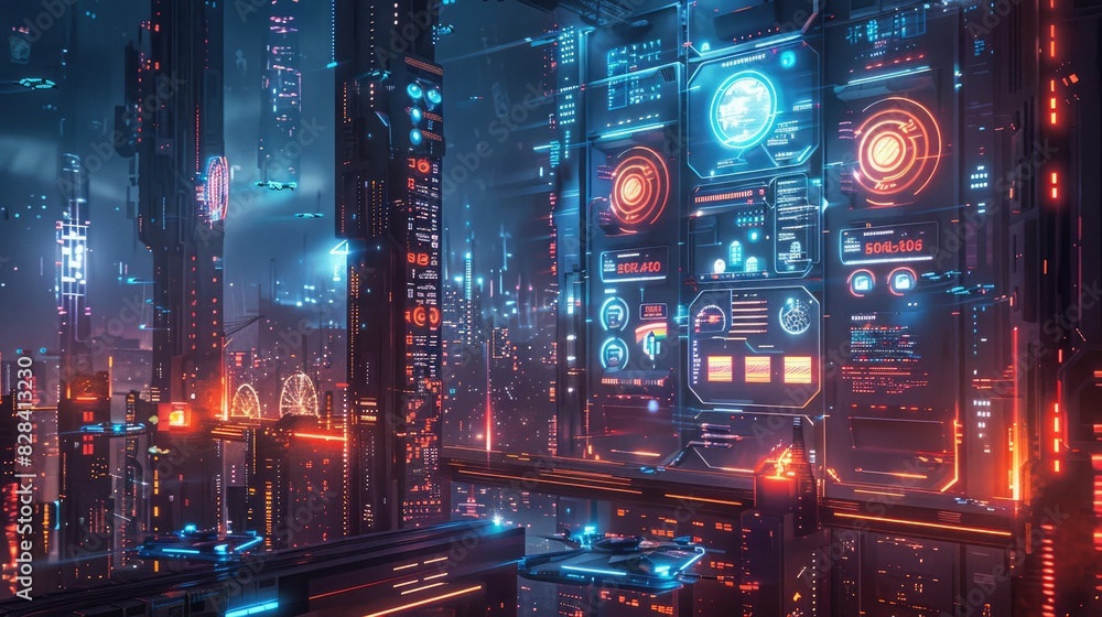 A futuristic cityscape illuminated by glowing screens and neon lights, creating a vibrant and dynamic urban landscape. A futuristic cityscape illuminated by glowing screens and neon lights, creating a vibrant and dynamic urban landscape.