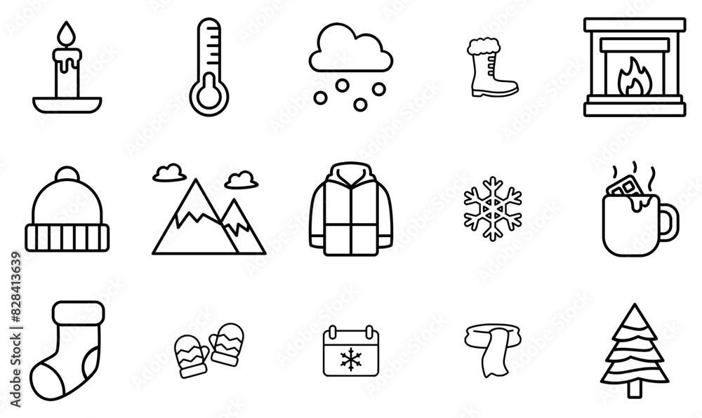Set Of Linear Winter Vector Symbols Apps, Websites Ui Designs Suitable For Snow,Wear,Warm,Season,Winter Simple Black Style Symbol Sign For Apps And Website, Vector Illustration Set Of Linear Winter Vector Symbols Apps, Websites Ui Designs Suitable For Snow,Wear,Warm,Season,Winter Simple Black Style Symbol Sign For Apps And Website, Vector Illustration