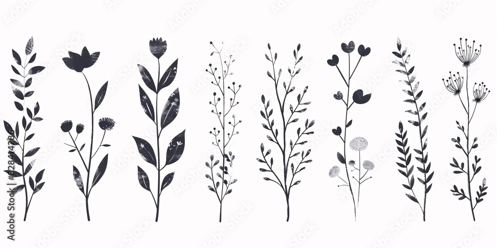 Shadow Flower Line Design Hand-drawn botanical floral designs in line and shadow forms, including ...