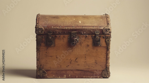 Antique wooden chest. Old wooden chest with metal accents, isolated on a neutral background. Perfect for projects on history, travel, or storage.