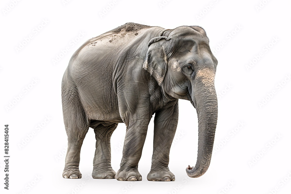 Fototapeta premium An isolated Asian male elephant on a white backdrop.