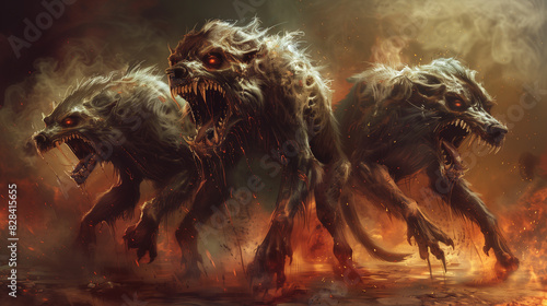 The Hounds of Hell. There are many legends that tell of these terrifying dogs that live in the underworld. The most famous legend is that of a three-headed dog with a snake's tail that guards the gate