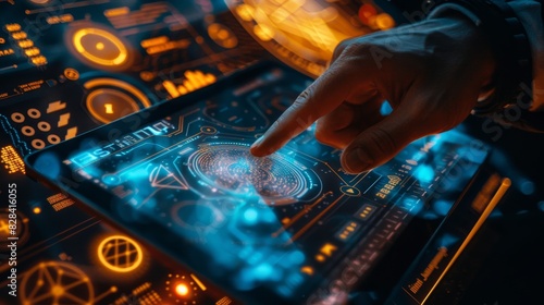 Futuristic iPad for space navigation, top view  Astronaut using device to navigate star maps star navigation  advanced tone  Triadic Color Scheme