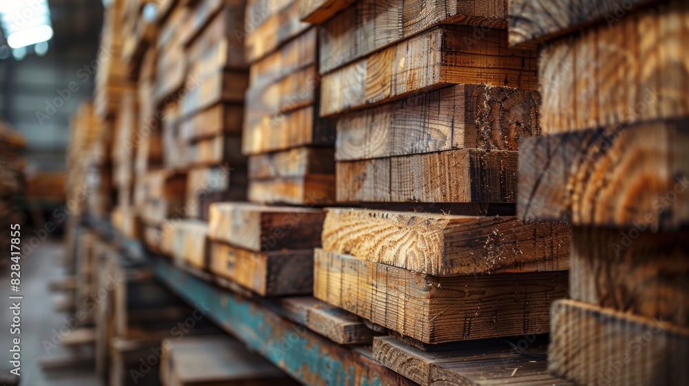 stacked wooden boards in a woodworking industry. stacks with pine lumber. folded edged board stacked wooden boards in a woodworking industry. stacks with pine lumber. folded edged board