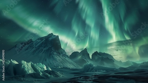 Breathtaking view of the northern lights dancing over a frozen tundra landscape.