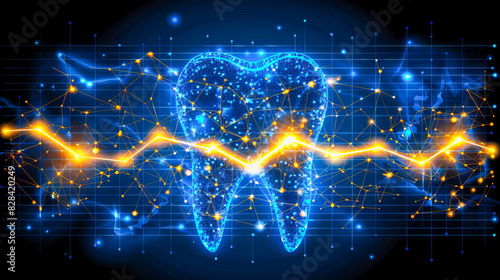 Digital illustration of a tooth with abstract network connections symbolizing advanced dentistry