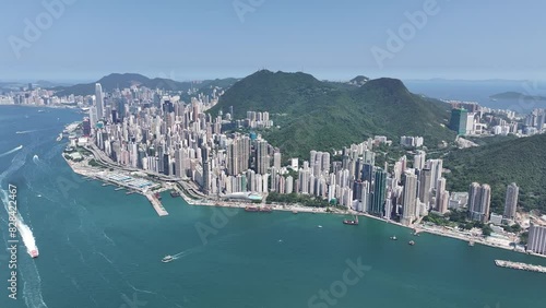 Victoria Harbor in Hong Kong West Kowloon Tsim Sha Tsui Hung Hom Central Admiralty Wan Chai Kennedy Town Pok Fu Lam Sai Ying Pun Financial Real Estate Commercial District photo