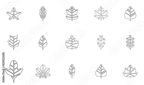 A Collection Of Leaf Line Icons Web Header Banner Design Containing Nature,Plants,Leaf,Leaves,Fall Simple Black Style Symbol Sign For Apps And Website, Vector Illustration
