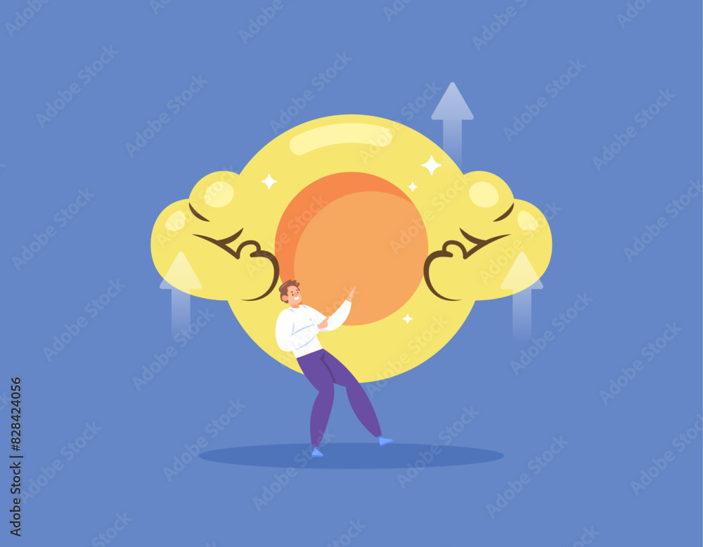 illustration of a businessman and a muscular coin character. strong economic or financial conditions. the value of shares or currency continues to strengthen. illustration concept design. graphic illustration of a businessman and a muscular coin character. strong economic or financial conditions. the value of shares or currency continues to strengthen. illustration concept design. graphic