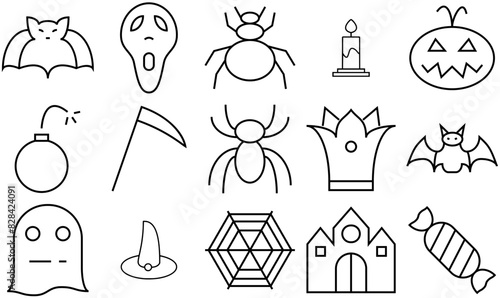 Mega Set Of Vector Halloween Sharp Isolated Silhouette Solid Icons With Spider,Spooky,Bat,Crown,Pumpkin Simple Black Style Symbol Sign For Apps And Website, Vector Illustration