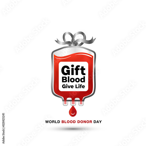 Promotion of World Blood Donor Day creative. Donate blood and Give The gift of Life. Remember and thanks to Blood Donors on June 14th.