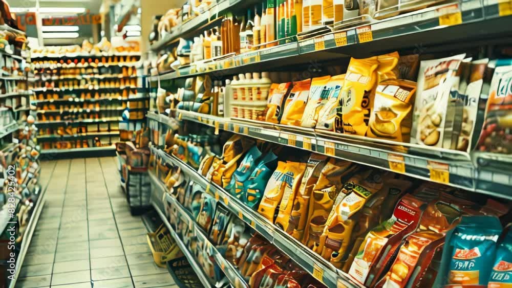 A grocery store shelves full of food products A grocery store shelves full of food products