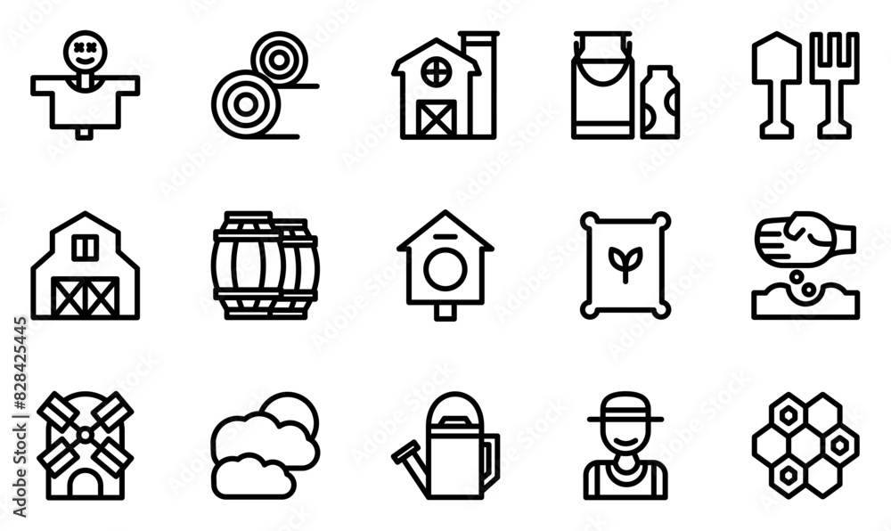 Set Of Linear Farming Outline Icon Icons Silhouette Vector Logo Design Containing Nature,Tools,Farming,Agriculture,Gardening Vector Icons Illustration Collection Set Of Linear Farming Outline Icon Icons Silhouette Vector Logo Design Containing Nature,Tools,Farming,Agriculture,Gardening Vector Icons Illustration Collection
