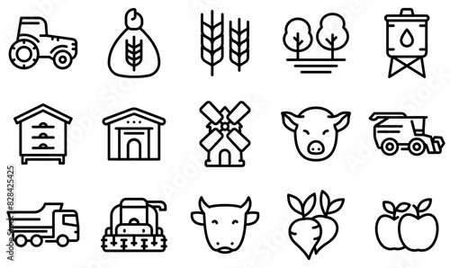 Mega Set Of Vector Farming Icons Silhouette Vector Logo Design Containing Farming,Agriculture,Farmer,Farm,Man Outline Icons Collection. Simple Vector Illustration