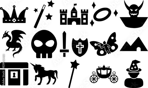 Mega Set Of Vector Fantasy Solid Icons Icons Collection Isolated Silhouette Solid Icons Including Wand,Magic,Castle,Fantasy,Fairy-Tale Vector Icon Set Linear Pictogram Pack