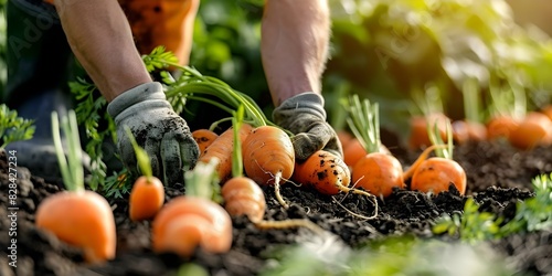 Image of harvesting carrots in a vegetable farm natures nourishing bounty. Concept Farming, Agriculture, Harvest, Vegetables, Nature