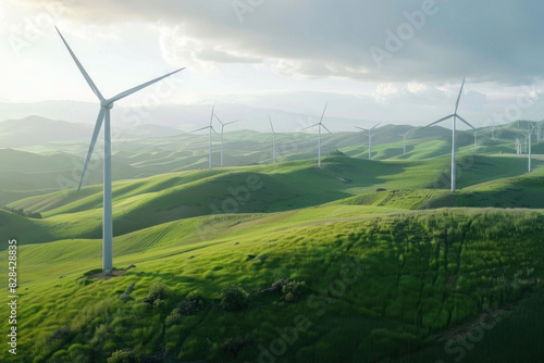 Green Energy, Wind turbines and solar panels, Sustainability and Innovation, Eco-Friendly Power, free space