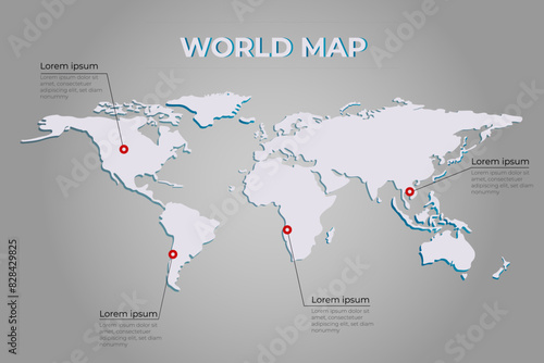 A map of the world on a gray background. Geographical banner. Illustration can be used as infographics for business, finance, education. Vector illustration. vector template with isometric style .