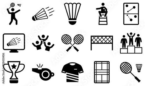 Set Of Badminton Vector Symbols Apps, Websites Ui Designs Suitable For Tennis,Sport,Badminton,Sports,Game Infographic Simple Vector Illustration Logo