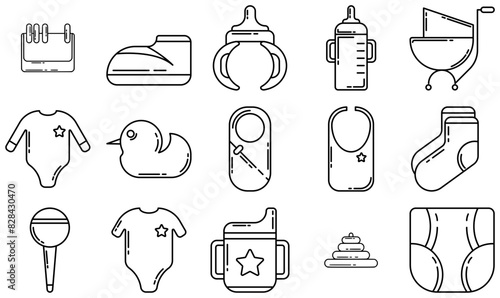 Set Of Linear Baby Baby Tools Outline Icons Silhouette Vector Logo Design Containing Baby,Clothes,Baby-Toys,Toys Infographic Simple Vector Illustration Logo