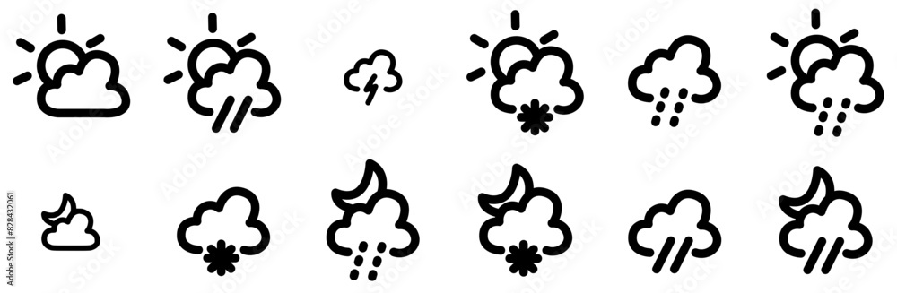 A Collection Of Weather Icons Isolated Silhouette Solid Icons With Cloud,Weather,Rainy,Sunny,Night Vector Icon Set Linear Pictogram Pack A Collection Of Weather Icons Isolated Silhouette Solid Icons With Cloud,Weather,Rainy,Sunny,Night Vector Icon Set Linear Pictogram Pack