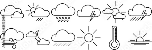 A Collection Of Weather Icons Web Header Banner Design Containing Sun,Rain,Weather,Cloud,Cloudy Vector Icon Set Linear Pictogram Pack