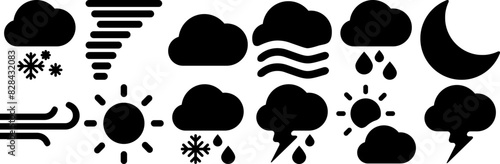 Set Of Weather Icons Isolated Silhouette Solid Icons With Weather-Forecast,Meteorologist,Weather,Meteorology,Forecast Set Vector Flat Line Icons