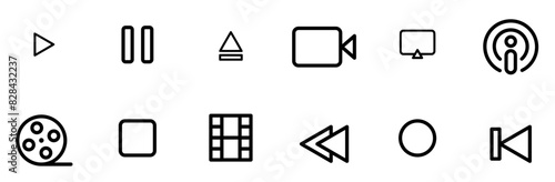 Set Of Linear Video Player Ui Vector Symbols Apps, Websites Ui Designs Suitable For Music,Movie,Film,Button,Video Solid Icon Collection. Vector Illustration
