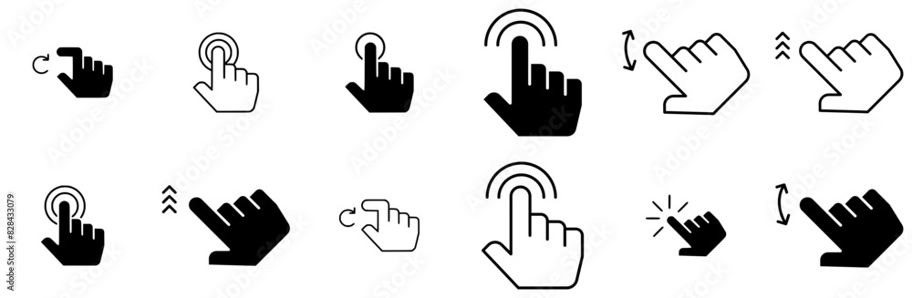 Mega Set Of Vector Touch Screen Gesture Icons Collection Isolated Silhouette Solid Icons Including Finger,Hand,Click,Hand-Click,Scroll Stroke Icon Collection. Vector Illustration Mega Set Of Vector Touch Screen Gesture Icons Collection Isolated Silhouette Solid Icons Including Finger,Hand,Click,Hand-Click,Scroll Stroke Icon Collection. Vector Illustration