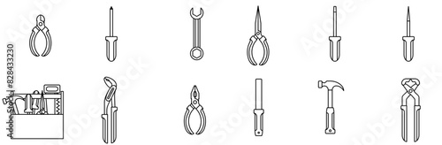 Set Of The Ultimate Toolbox Collection Icons Collection Isolated Silhouette Solid Icons Including Chores,Repairing,Tool,Pliers,Screwdriver Stroke Icon Collection. Vector Illustration