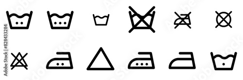 Set Of Linear Textile Care Icon Line Pack Icons Web Header Banner Design Containing Symbol,Laundry,Clothing,Label,Do-Not-Dry-Clean Solid Icon Collection. Vector Illustration