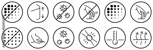 Mega Set Of Vector Textile Characteristics Vector Symbols Apps, Websites Ui Designs Suitable For Fade,Fabric,Slip,Hand,Anti Vector Illustration Linear Pictogram Pack