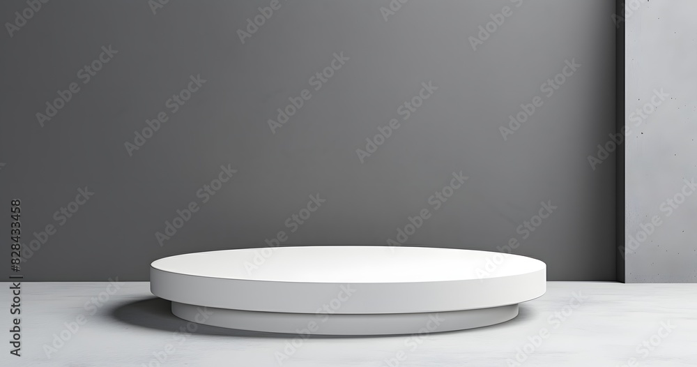 White round podium with white translucent back on gray background. Generative AI White round podium with white translucent back on gray background. Generative AI