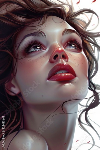 A mesmerizing painting of a woman with flowing hair caught in the wind