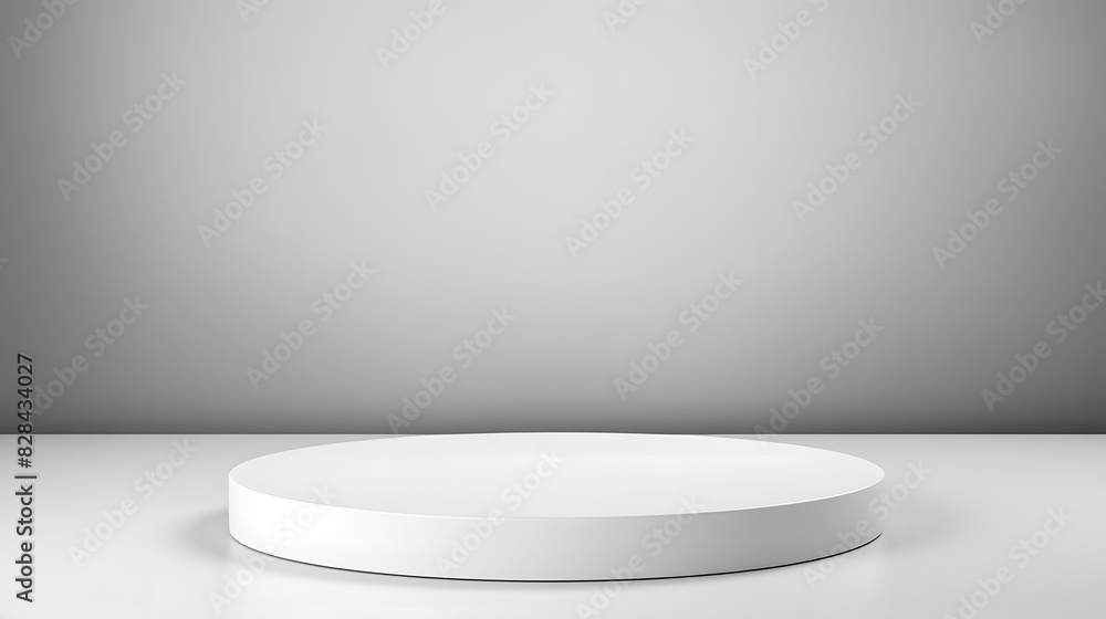 White round podium with white translucent back on gray background. Generative AI White round podium with white translucent back on gray background. Generative AI