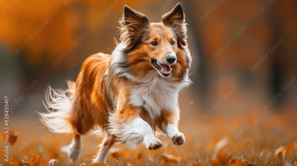 Brown and white dog jumping over wooden fence Brown and white dog jumping over wooden fence