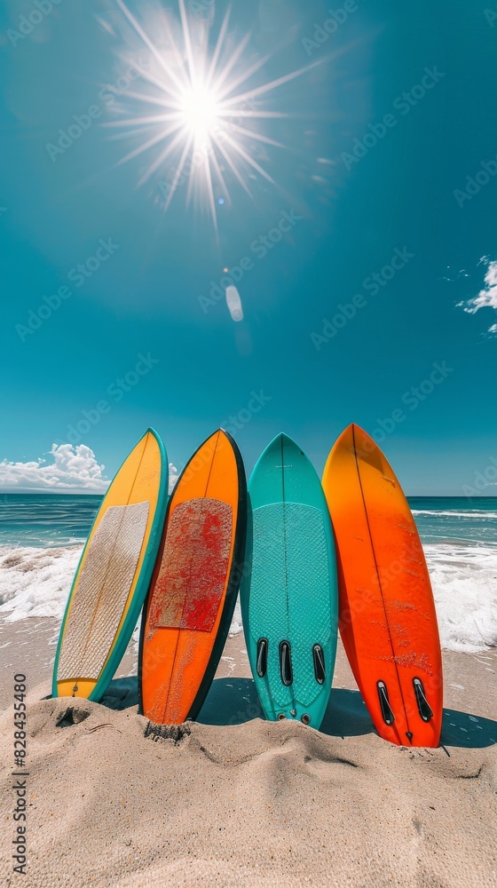 Group of Surfboards on Sandy Beach