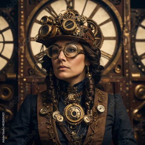 Historical Figures Reimagined as Steampunk: Dress historical figures like George Washington or Cleopatra in elaborate steampunk attire with gears, goggles, and fantastical gadgets. photo