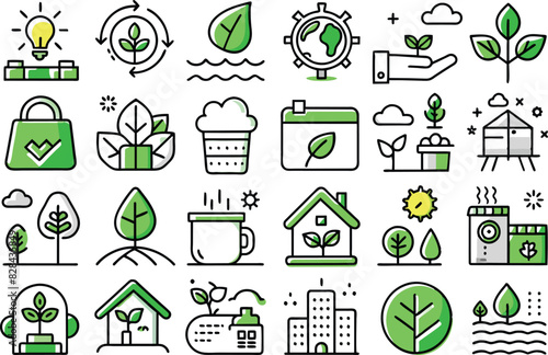Environmental and ecology icon set. Full Vector illustration Outline Style Icons.