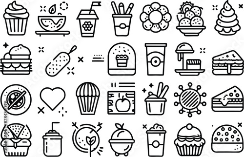 Fast food icon set. Full Vector illustration Outline Style Icons.