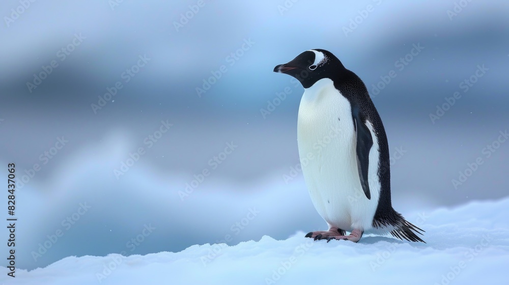 Fototapeta premium Penguin walking through snow