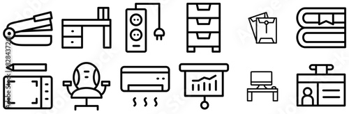 Set Of Linear Office And Work Room Icons Web Header Banner Design Containing Office,Document,Equipment,Hardware,Furniture Vector Icons Illustration Collection