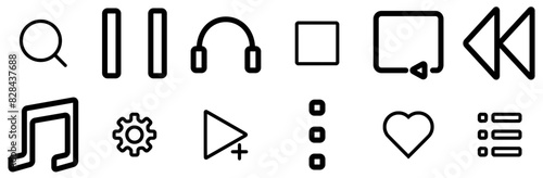 A Collection Of Music Media Player Vector Symbols Apps, Websites Ui Designs Suitable For Stop-Button,Music-Player,Media-Player,Music,Playlist Vector Illustration Linear Pictogram Pack