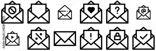 Set Of Linear Messages Isolated Silhouette Solid Icons With Email,Envelope,Letter,Contact,Message Vector Illustration Linear Pictogram Pack